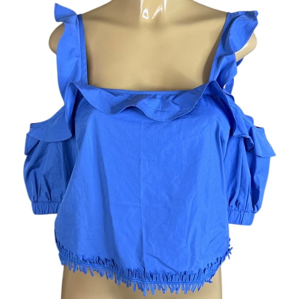 N/Nicholas Cotton Square Neck Cold Shoulder Crop Top Blue Size 4 NWT